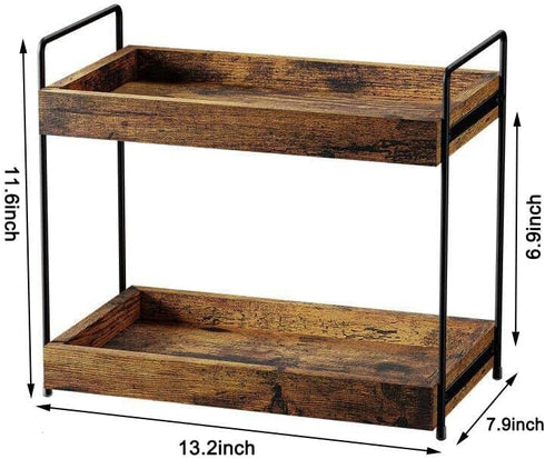 2-Tier Counter Countertop Bathroom Organizer, Wood Kitchen Spice Rack, Vanity Cosmetic Makeup Organizers Shelf