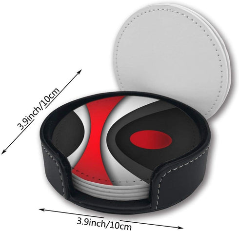 Black Modern Abstract Drinks Coasters with Holder, Set of 6 Suitable for Various Cups