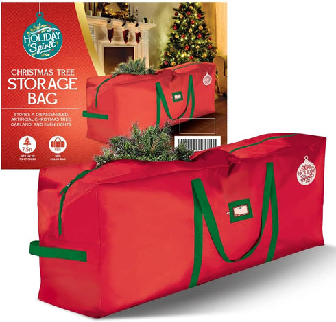 HOLIDAY SPIRIT Heavy-Duty Christmas Tree Storage Bag, Waterproof with Reinforced Handles & Zipper, Fits 7.5FT Tree, Red