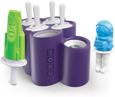 ZOKU Space Ice Pop Molds, 6 Rocket and Astronaut-shaped Popsicles Molds with Reusable Sticks, BPA-free