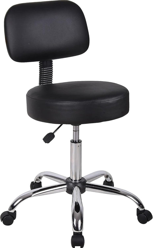 Boss Office Products Be Well Medical Spa Stool with Back, Vinyl, Black
