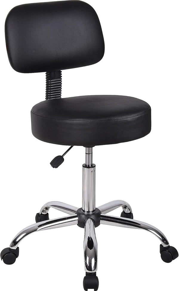 Boss Office Products Be Well Medical Spa Stool with Back, Vinyl, Black