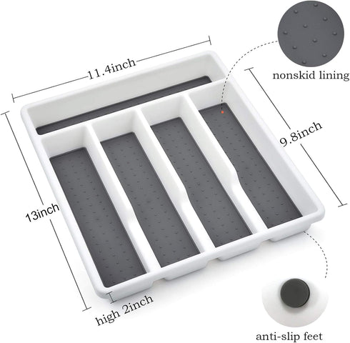 HaWare Silverware Tray for Drawer, Flatware Organizer with Soft Grip Lining and Non-slip Rubber Feet