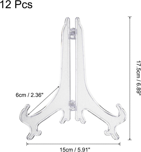 uxcell 7" Acrylic Plate Stands for Display Easels Stand Display Stand Acrylic Plate Holder for Card Easel Photo Frame Desktop Transparent 12Pcs
