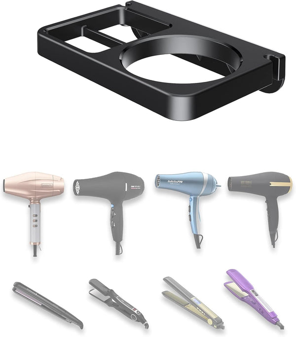 Wall Mount for Blow Dryer - Hair Tool Storage Organizer, Compatible with Flat Iron Holder (Black)