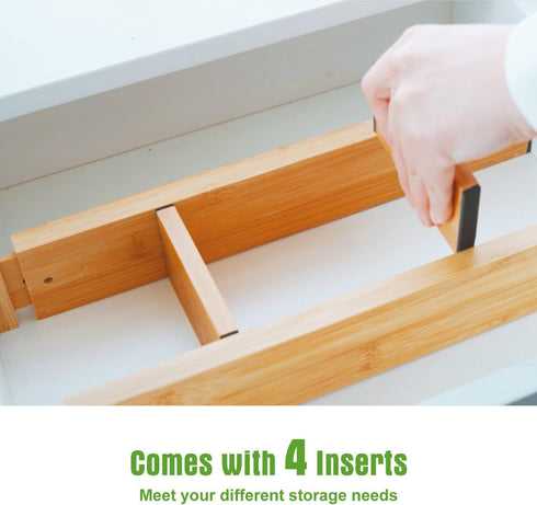 ANTOWIN Bamboo Drawer Dividers Organizers - Adjustable Spring-loaded Drawer Separators for Large Utensil, Clothes, Tools