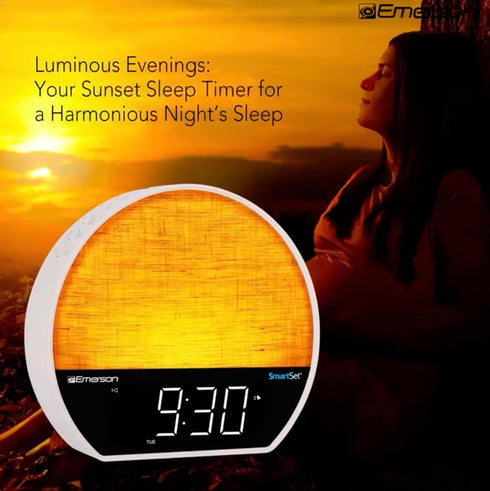 CKSS7071 Smartset 1.2" 6 8-Color Dimmable Emerson Sunrise Alarm Clock Radio with LED Display, White Noise, Soothing