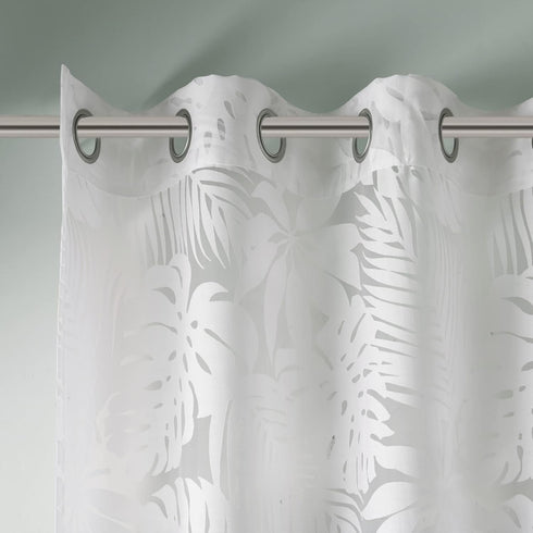 Madison Park Semi Sheer Single Curtain - Modern Botanical Print Grommet Top Window Drape 50x63"