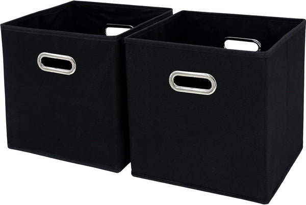 Black Fabric Storage Bins Cube, 11x11x11 Foldable Basket for Closet or Collapsible Storage Box Set of 2
