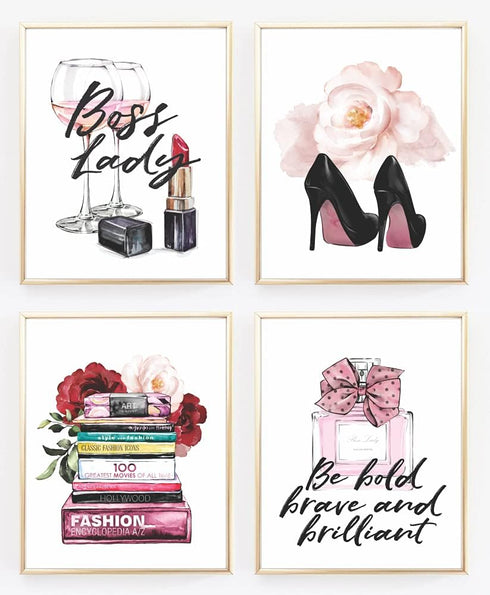 Eleville 8X10 Unframed Set of 4 Modern Fashion Woman Art Prints, Inspirational Quotes for Kids Room Decor