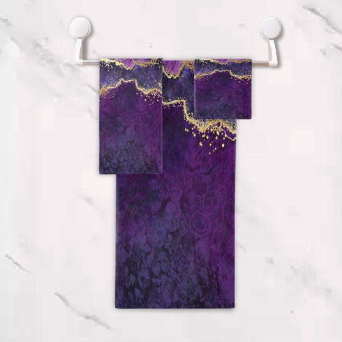 KENADVI Set,Ultra 3 Set Bathroom,1 1 1 Purple Marble Bath Towels Soft Piece Abstract Gold Texture Aesthetic Modern
