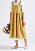 NEWGEM Cotton Linen Cross Back Apron for Women with Pockets, Yellow, for Cooking and Cleaning, No Waist Ties