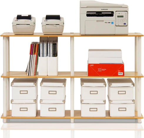 Furinno 3-Tier Double Size Storage Display Rack, Beech/White, Model 99130BE/WH