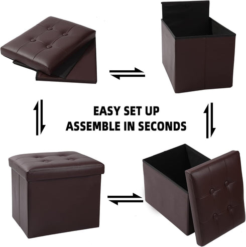17x13x13inches ALASDO Storage Ottoman Footrest Stool Small Ottoman with Storage Foldable Ottoman Leather Foot Rest