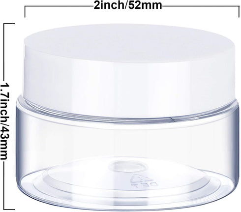6 Pack 2 oz Plastic Pot Jars, Round Clear Leak Proof Cosmetic Container Jars with White Lids for Travel Storage