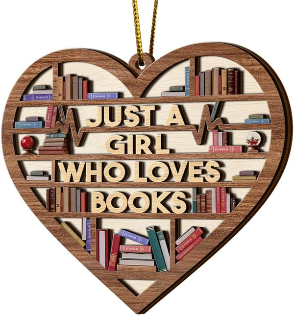 Book Ornament, Wooden Bookshelf Book Lovers Gifts Christmas Tree Decor, Just A