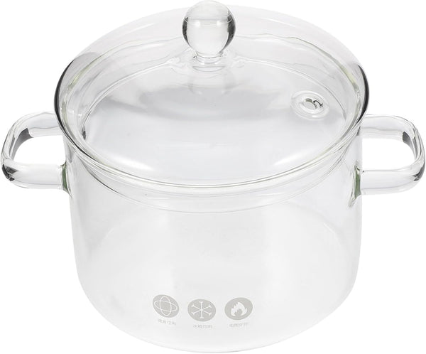 Clear Glass Saucepan with Cover and Handles, 1500ml Simmer Pot for Cooking Pasta, Noodle, Soup, Milk