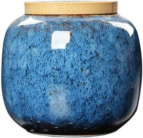 123Arts Ceramic Sugar Bowl, Tea Canister with Sealed Wooden Lid for Kitchen Storage