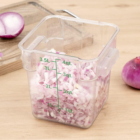 Met Lux 4 Quart Brine Bucket - 1 Square Marinating Container with Volume Markers, Clear and Green Plastic Dough Rising