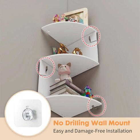 7 ShellKingdom Corner Shelf Wall Mount, Tier Corner Bookshelf, Floating Display Shelves for Home, Living Room, Bedroom
