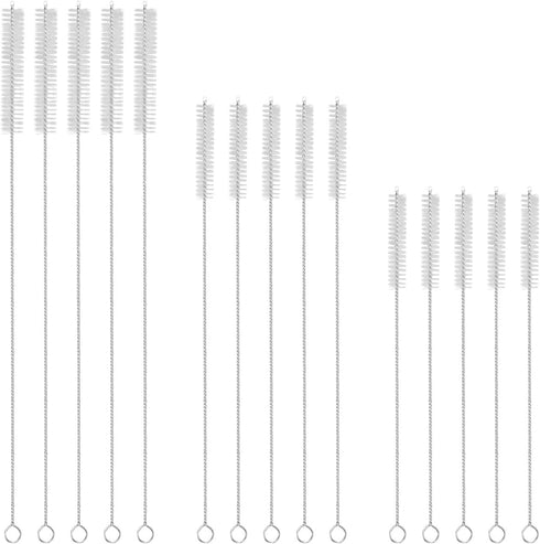GFDesign Drinking Straw Cleaning Brushes Set, Nylon Bristles with Stainless Steel Handle, 8" to 12" - Set of 15