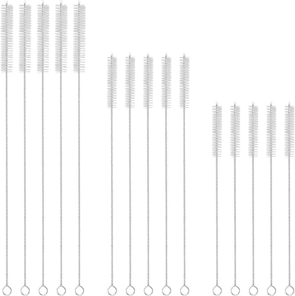 GFDesign Drinking Straw Cleaning Brushes Set, Nylon Bristles with Stainless Steel Handle, 8" to 12" - Set of 15