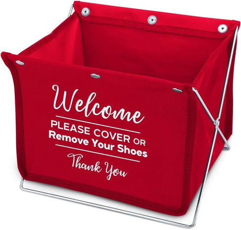 Mediz Foldable Shoe Cover Holder (Red) with Bonus Door Hanger - Please Use Shoe Covers