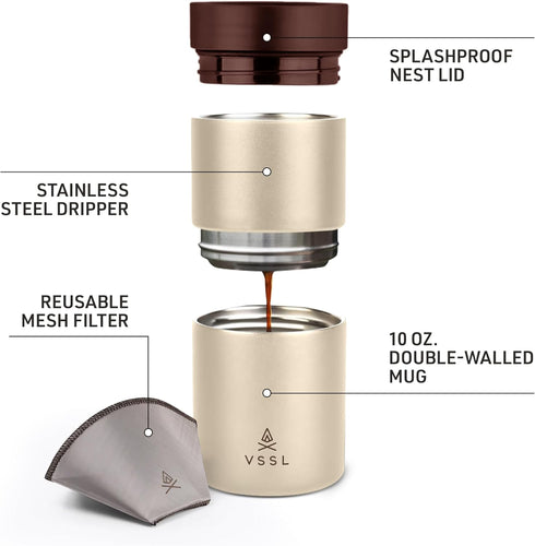 Set 10oz VSSL - Nest Pour Over Coffee | Coffee Maker for Camping | All-In-One Travel Pour Over | Transportable Dripper