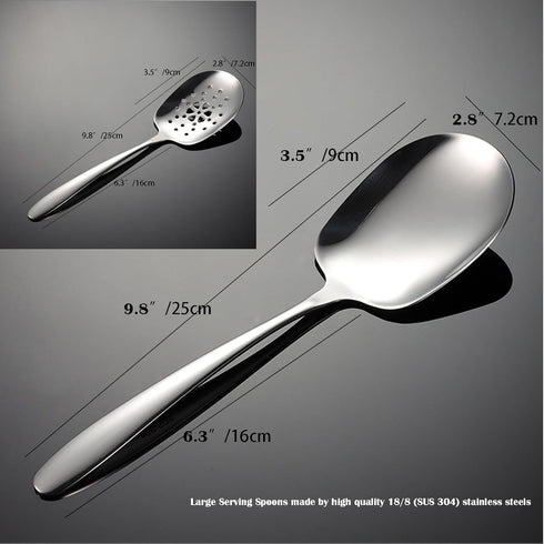 X-Large Serving Spoons Set - 9.8 Inch Slotted Spoon and Serving Spoon, 18/8 Stainless Steel Cooking Utensils, Pack of 2