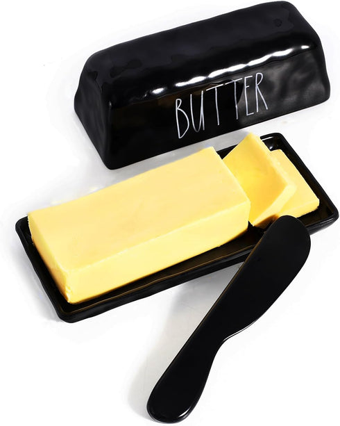 TP Butter Dish with Lid, Melamine Butter Holder for Countertop with Knife,