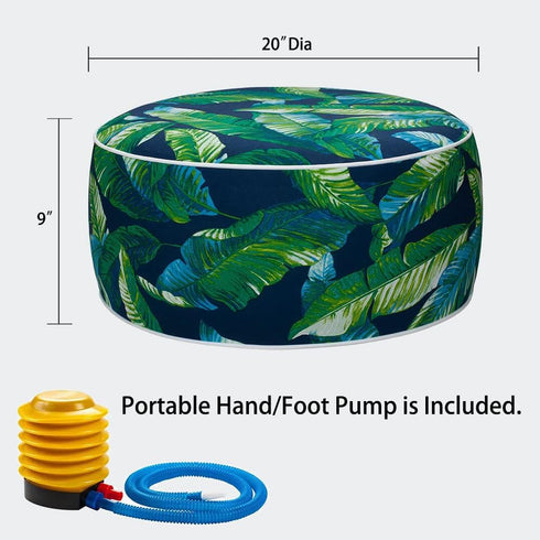 Magpie Fabrics D20 xH9, Inflatable Stool Ottoman Pouf Outdoor Round Footrest Footstool with Foot Pump, Portable