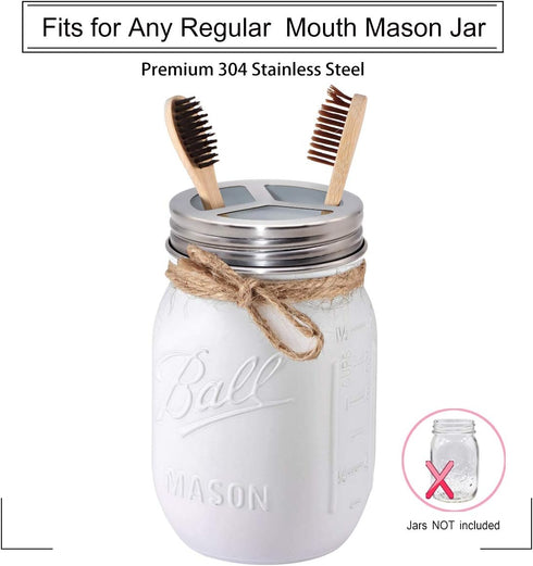 Mason Jar Bathroom Accessories Lids Set (4pcs) - Jars Not Included - Soap Dispenser, Toothbrush Holder, Apothecary Lids