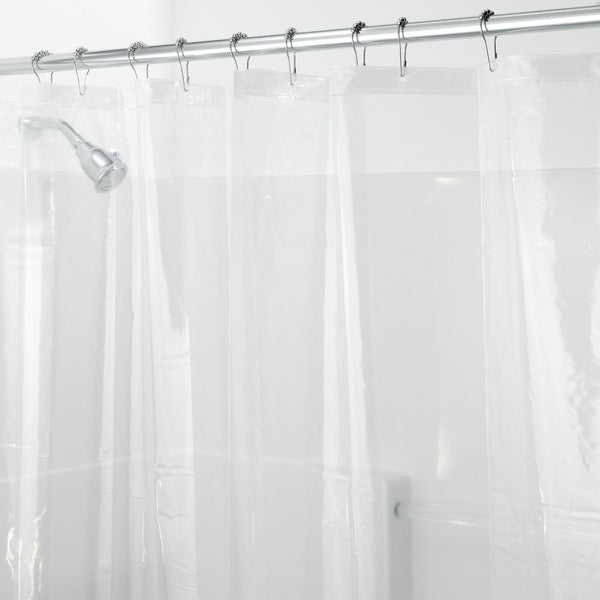 iDesign Vinyl Shower Liner, PVC-Free Curtain with Magnets, Long, Clear