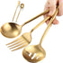 Large Serving Utensils Set, 5 Pcs Stainless Steel Gold Utensils with 10.8 Inch Fork, 10.3 Inch Spoon, Slotted Spoon,