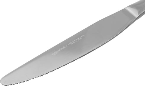 Amazon Basics Stainless Steel Dinner Knives, Round Edge, Pack of 12, Dishwasher Safe, Silver