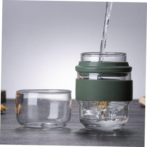 Travel Coffee Glass Cup Set, Glass Teapot and Kettle with Infuser, Portable Tea Tumbler Drinking Bottle