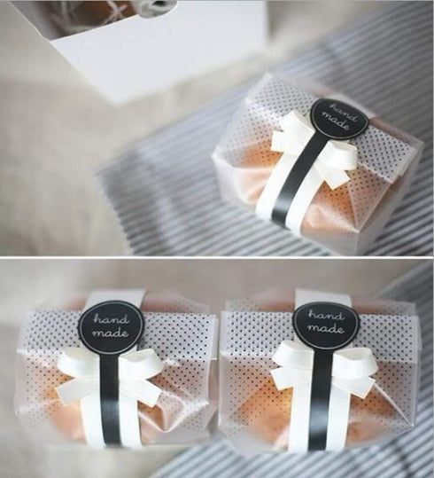 (200Pcs) 100pcs Translucent Plastic Bakery Bags with 100pcs Handmade Stickers for Cookie Cake Wrapping