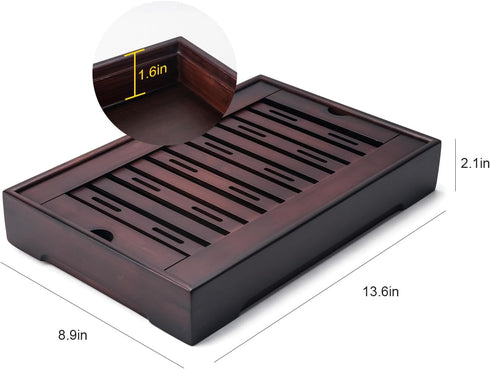 Lyty 13.6 8.9 inch Set Bamboo Chinese Tea Tray - x Japanese Tea Serving Tray, Gongfu Tea Table with Reservoir Type
