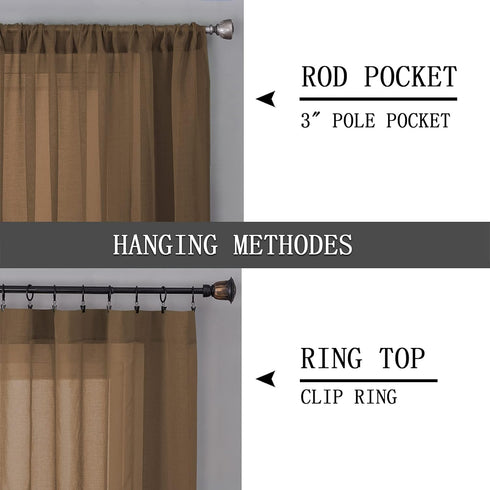 Tollpiz Sheer Tier Curtain Set of 2 Panels - Linen Textured Light Filtering Rod Pocket Voile Small Curtains for