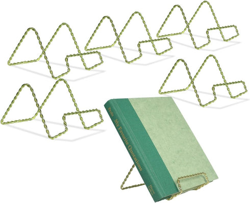 BANBERRY DESIGNS Wire Easel Display Stand, Twisted Brass Metal, 3 Inch, Pack of 6, Craft Accessory for Small Books or