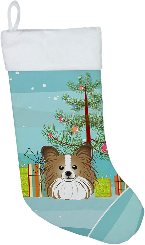 Caroline's Treasures Christmas Tree and Papillon Christmas Stocking, Holiday Decor