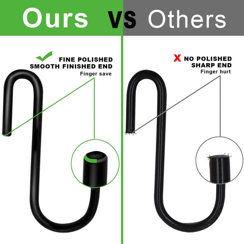 18 Pack S Hooks for Hanging Pans, Pots, Utensils, Clothes, Bags, Towels, Plants - 3 Sizes (Black)