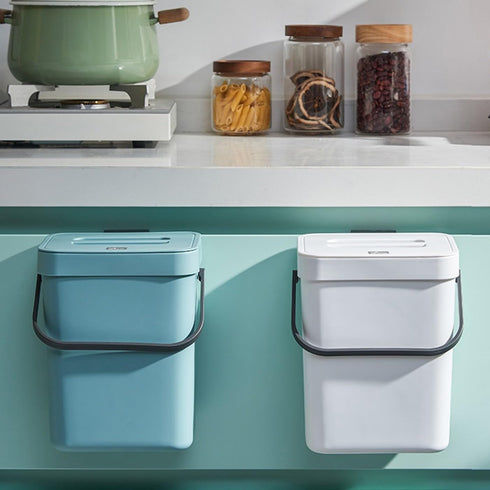 Small Trash Can with Lid Mini Kitchen Hanging Trash Can Tightly Sealed Odor Free, Small Countertop Compost Bin for Scraps from Daily Cooking, Mountable Trash Bin for Kitchen Counter, 5L (blue, 5L)