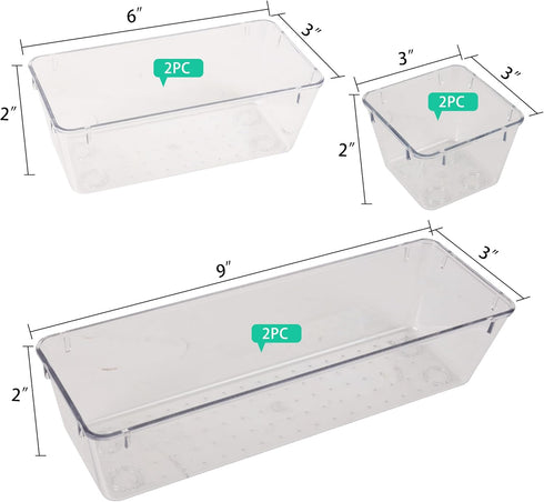 6 Pack Clear Plastic Drawer Organizer Set Desk Drawer Organizer Bins Storage Tray Clear Drawer Organizers Storage Bins Desk Drawer Organizer Tray