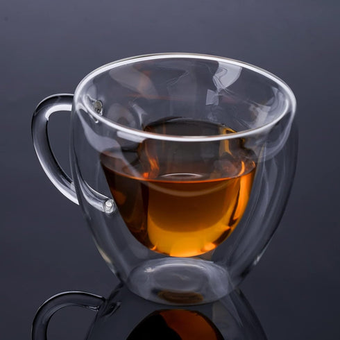 Heart Shaped Double Walled Insulated Glass Coffee Mugs, 8 oz Clear Aesthetic Tea Cups