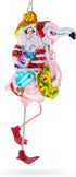Santa Riding a Pink Flamingo Blown Glass Christmas Ornament