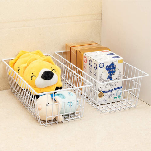 SANNO 15.7" Wire Storage Baskets, Set of 4, White Bin Organizer for Kitchen, Bathroom, Closet, Food Storage