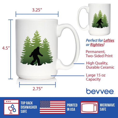 Bigfoot Coffee Mug, Funny Sasquatch Gifts, Large 15oz White Ceramic Mug