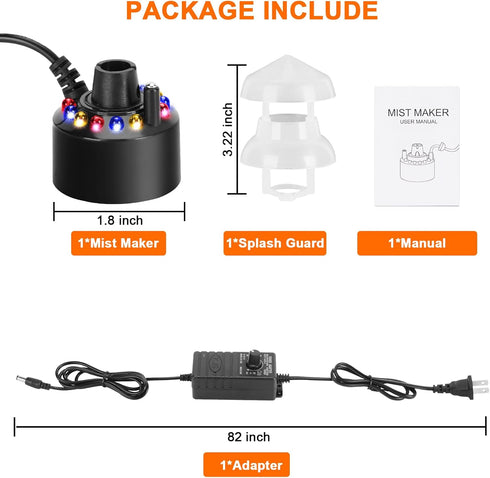 FITNATE Mist Maker, 12 LED Mister Fogger Water Fountain Atomizer, Perfect for Halloween and Holidays