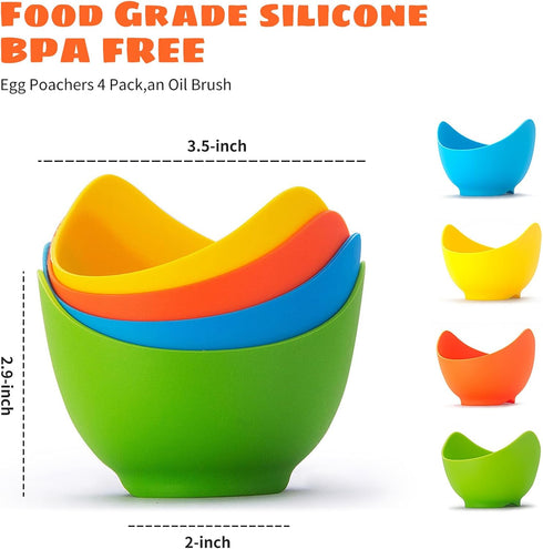 Egg Poacher - Poached Egg Cooker with Ring Standers, Food Grade Non Stick Silicone Egg Poaching Cup for Microwave or